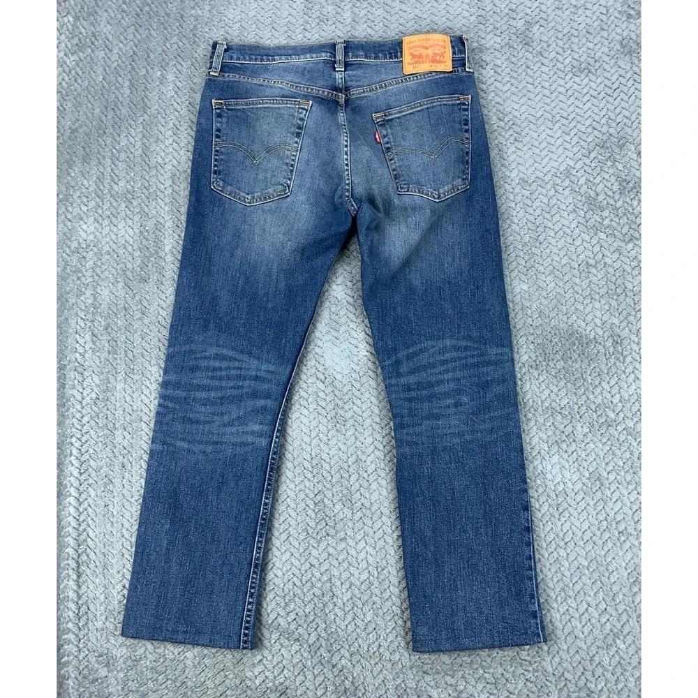 Levis 513 Jeans Men 32x32 (Fits 32x26) Blue Stretch Slim Fit Straight Leg Hemmed